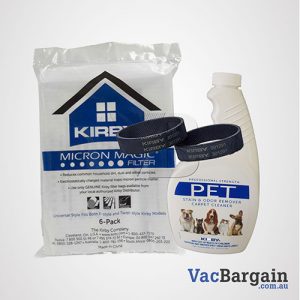 Kirby Pet Stain and Odor Remover 651ml +2 Genuine Kirby Belts + 6 X Genuine Kirby Micron Magic Bags Universal Fit for All Kirby Models