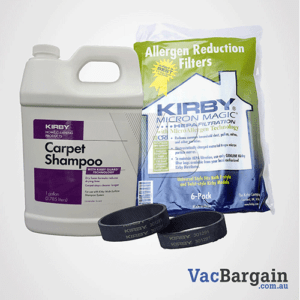Kirby Vacuum Carpet Shampoo One Gallon + 2 Kirby Belts + 6 Kirby Bags (for all Kirby models)